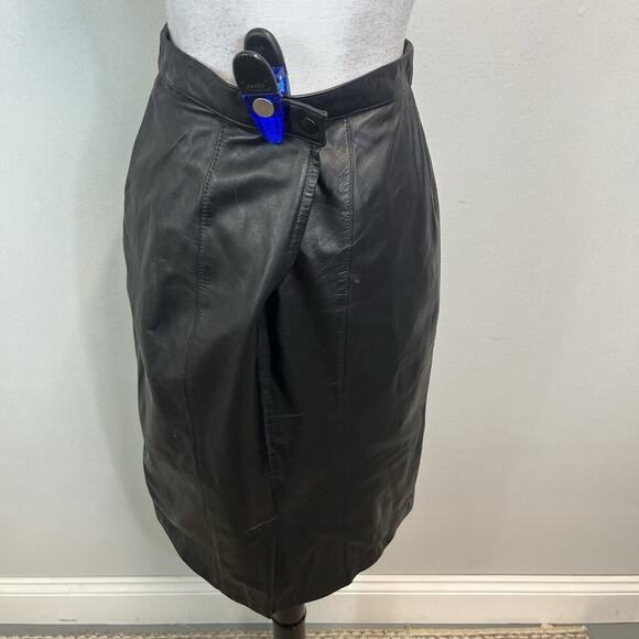 Vintage Evan Davies Black Cow Leather Skirt size 10 Straight Pencil Knee Biker - Picture 7 of 8